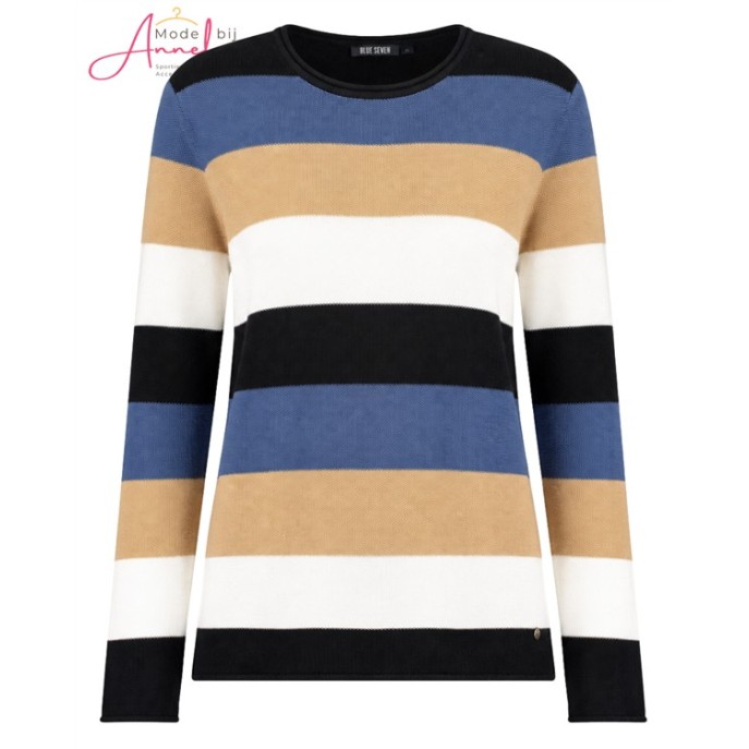 Blue Seven Pullover 248154 RH streep Blauw zand ecru
